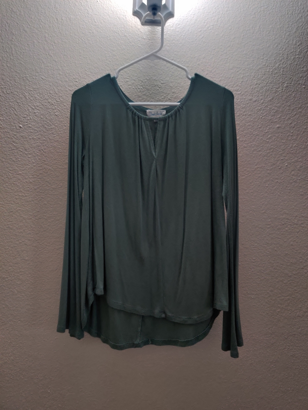 Cloud Chaser Olive Green Long Sleeve Peasant Top With Bell Sleeves